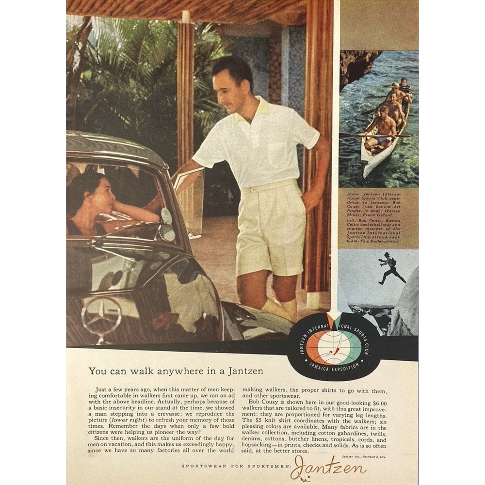 Jantzen Sportswear "You can walk anywhere in a Jantzen" Vintage Print Ad 1960